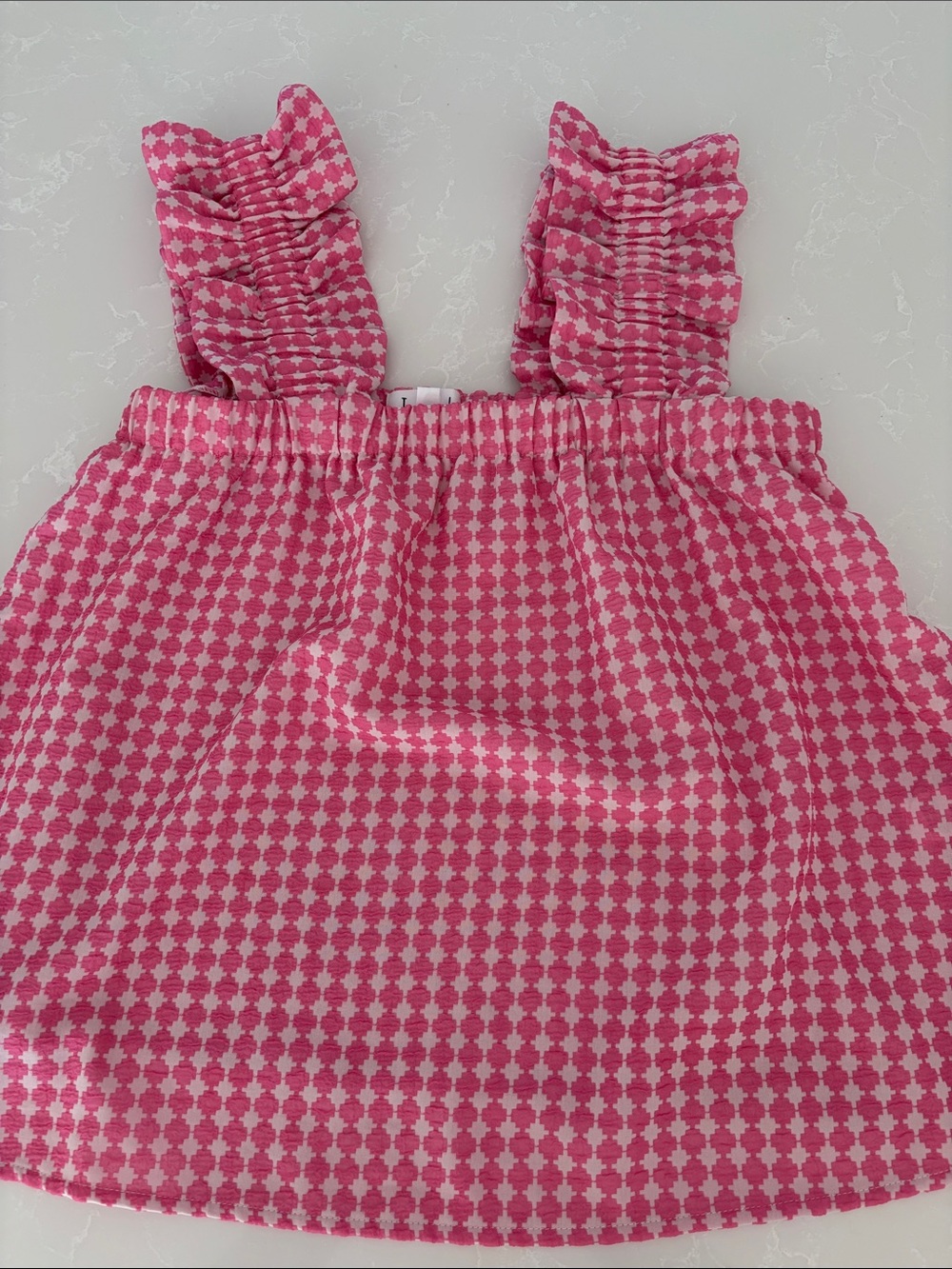 Pink Patterned Ruffle-Strap top